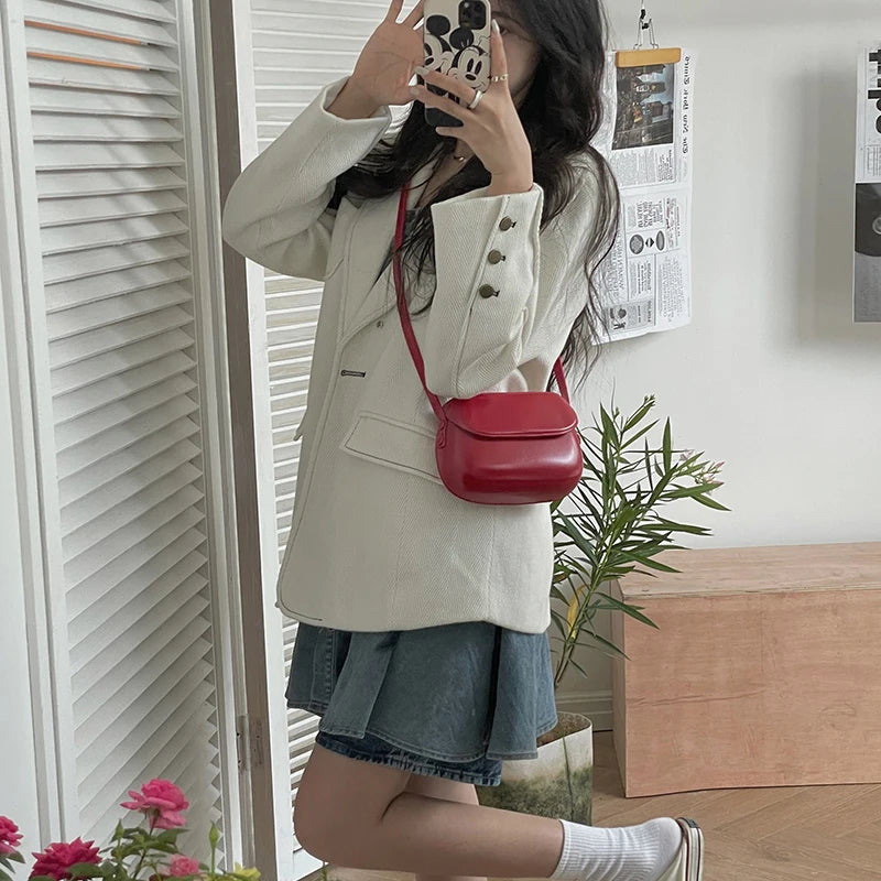 Vintage Red Saddle Shoulder Bag Mini Crossbody Bags H