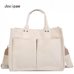 Vintage Canvas Shoulder Bag for Women Large Capacity Handbag Casual Crossbody