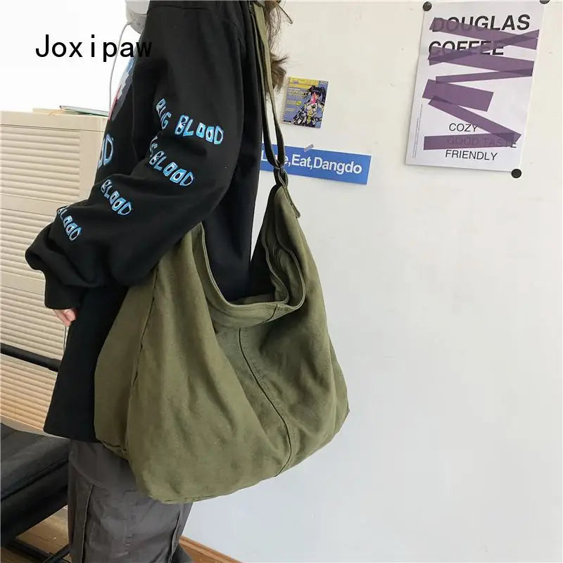 Vintage Canvas Shoulder Bag for Women Casual Crossbody Bags Female