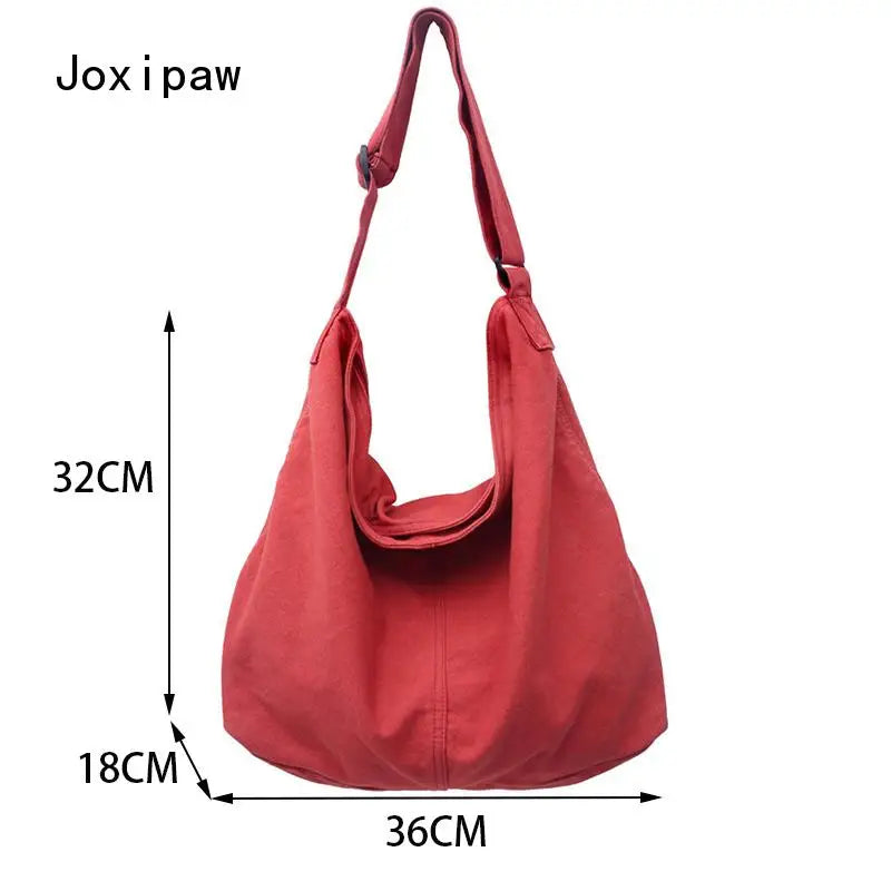 Vintage Canvas Shoulder Bag for Women Casual Crossbody Bags Female