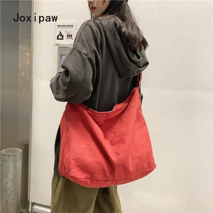 Vintage Canvas Shoulder Bag for Women Casual Crossbody Bags Female