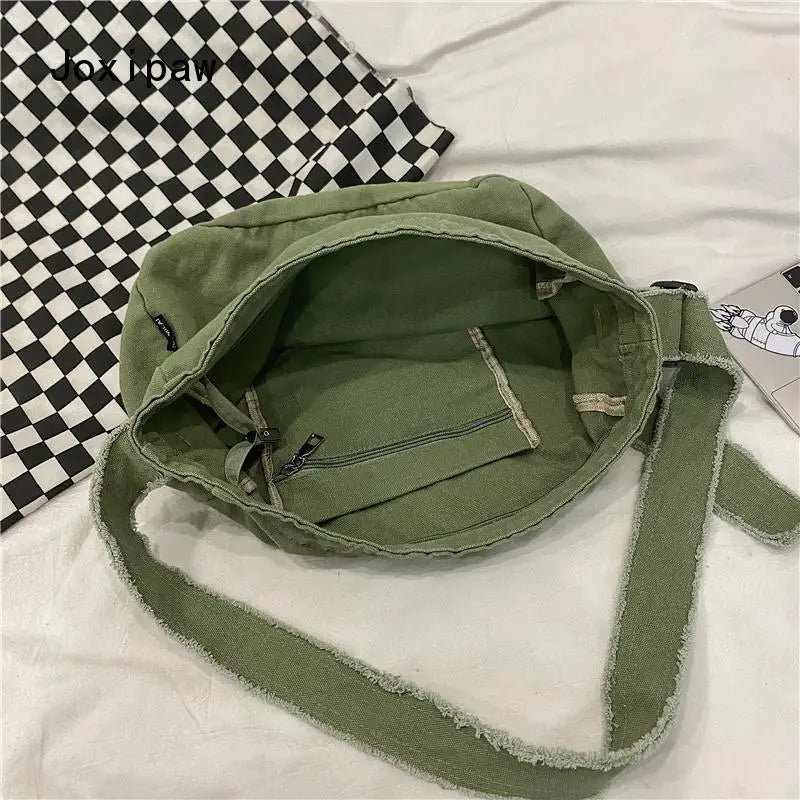 Vintage Canvas Shoulder Bag for Women Casual Crossbody Handbag