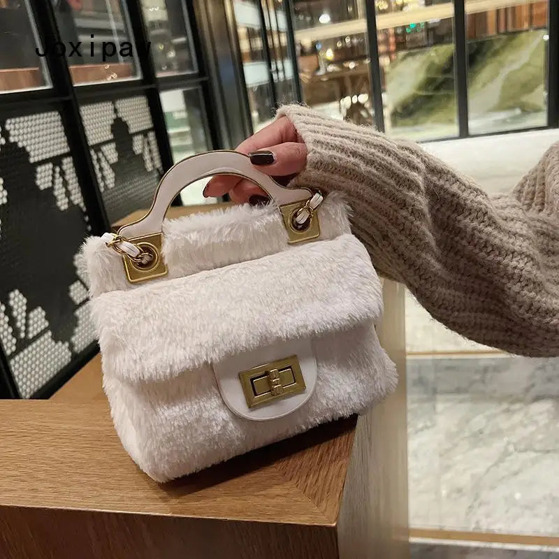 Vintage Mini Crossbody Bag for Women Plush Messenger Bag