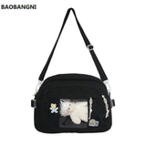 Women Canvas Shoulder Messenger Bags Large Female Students Crossbody Bag