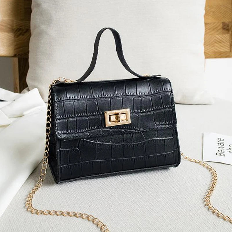 Crocodile Pattern Sling Bag Crossbody Chain Shoulder Messenger Commute Small