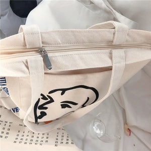Canvas Shoulder Bag Tote Handbag Large Capacity Shopping Bag for Girls