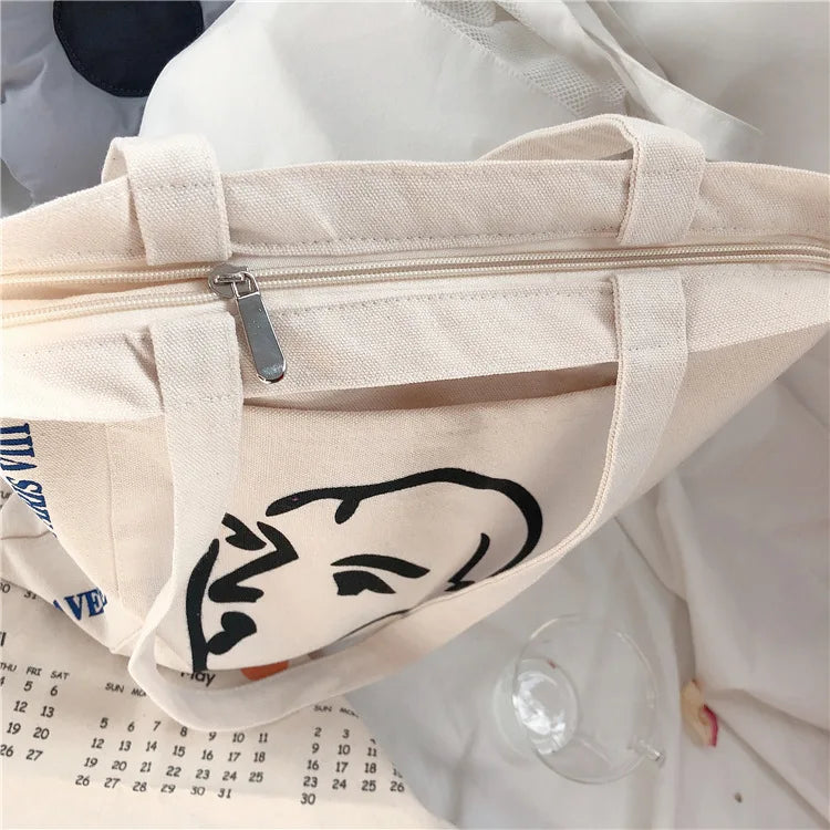 Canvas Shoulder Bag Tote Handbag Large Capacity Shopping Bag for Girls