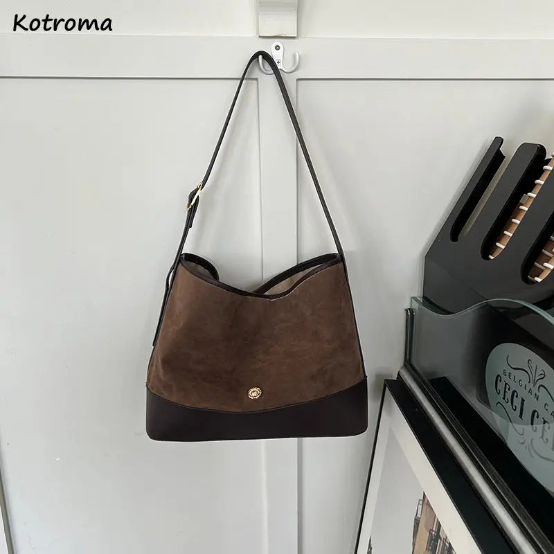 Vintage Frosted PU Leather Shoulder Bag Large Capacity Casual Tote