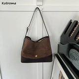 Vintage Frosted PU Leather Shoulder Bag Large Capacity Casual Tote