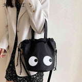 Fun Eyes Prints Nylon Bucket Lunch Bag - Portable Waterproof Lightweight