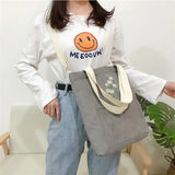 Embroidered Corduroy Messenger Bag with Daisy Pattern for Women