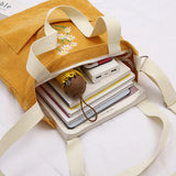 Embroidered Corduroy Messenger Bag with Daisy Pattern for Women