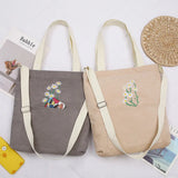 Embroidered Corduroy Messenger Bag with Daisy Pattern for Women