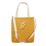 Embroidered Corduroy Messenger Bag with Daisy Pattern for Women