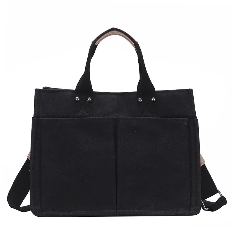 Large Canvas Shoulder Bag Multi-pocket Hand-held Messenger Bag