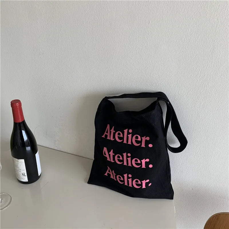 Canvas Shoulder Bag Letter Printed Large Handbag