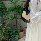 Niche Straw Bucket Bag Female Portable Small Bag Retro Hand Carrying Shoulder Un
