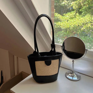 Niche Straw Bucket Bag Female Portable Small Bag Retro Hand Carrying Shoulder Un