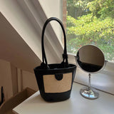 Niche Straw Bucket Bag Female Portable Small Bag Retro Hand Carrying Shoulder Un
