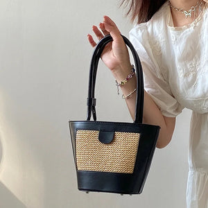Niche Straw Bucket Bag Female Portable Small Bag Retro Hand Carrying Shoulder Un