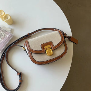 Leather Splicing Canvas Saddle Bag Small Square Bag