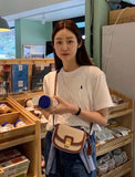 Leather Splicing Canvas Saddle Bag Small Square Bag