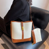 Panelled Women Bucket Shoulder Bag Large Capacity Canvas Female Handbag