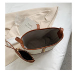 Panelled Women Bucket Shoulder Bag Large Capacity Canvas Female Handbag