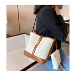 Panelled Women Bucket Shoulder Bag Large Capacity Canvas Female Handbag