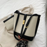 Panelled Women Bucket Shoulder Bag Large Capacity Canvas Female Handbag