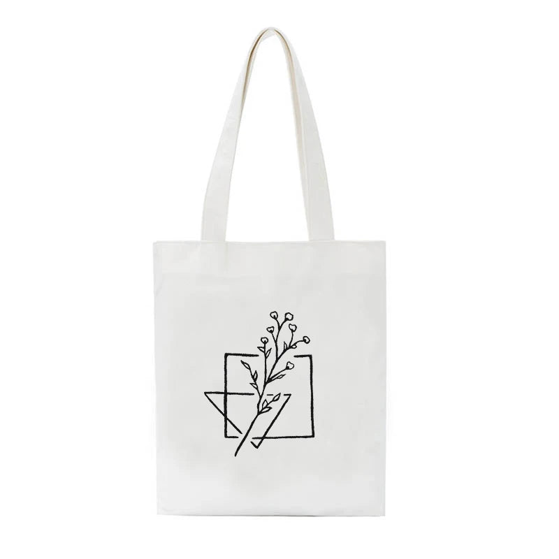 Vintage Plant Print Canvas Shoulder Bag Y2K Casual Large Capacity