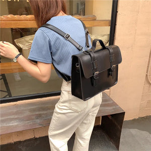 Preppy Student School Bag PU Leather Female Messenger Bags Vintage