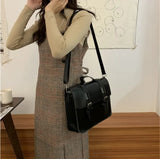 Preppy Student School Bag PU Leather Female Messenger Bags Vintage