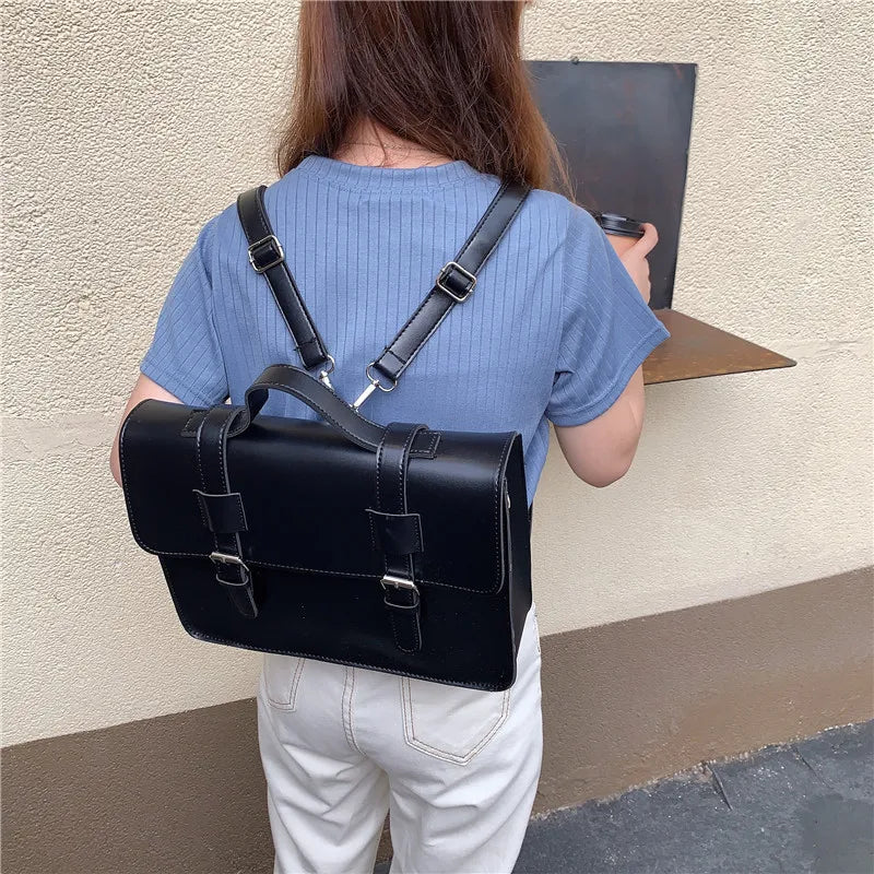 Preppy Student School Bag PU Leather Female Messenger Bags Vintage