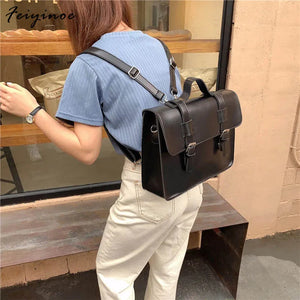 Preppy Student School Bag PU Leather Female Messenger Bags Vintage