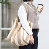 Retro Stripe Canvas Shoulder Bag Large Capacity Casual Shopping Bag