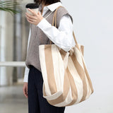 Retro Stripe Canvas Shoulder Bag Large Capacity Casual Shopping Bag