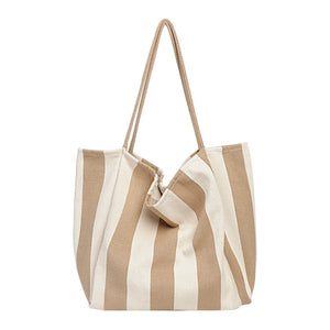 Retro Stripe Canvas Shoulder Bag Large Capacity Casual Shopping Bag