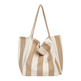 Retro Stripe Canvas Shoulder Bag Large Capacity Casual Shopping Bag