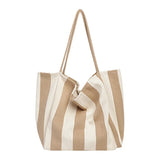 Retro Stripe Canvas Shoulder Bag Large Capacity Casual Shopping Bag