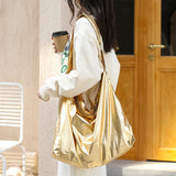 Retro Tin Foil Shoulder Bag Casual Solid Nylon Women's Bag