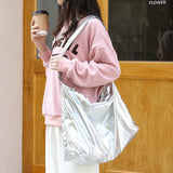 Retro Tin Foil Shoulder Bag Casual Solid Nylon Women's Bag
