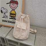 Canvas Bucket Bag for Women Casual Shoulder Bag Student School Bag