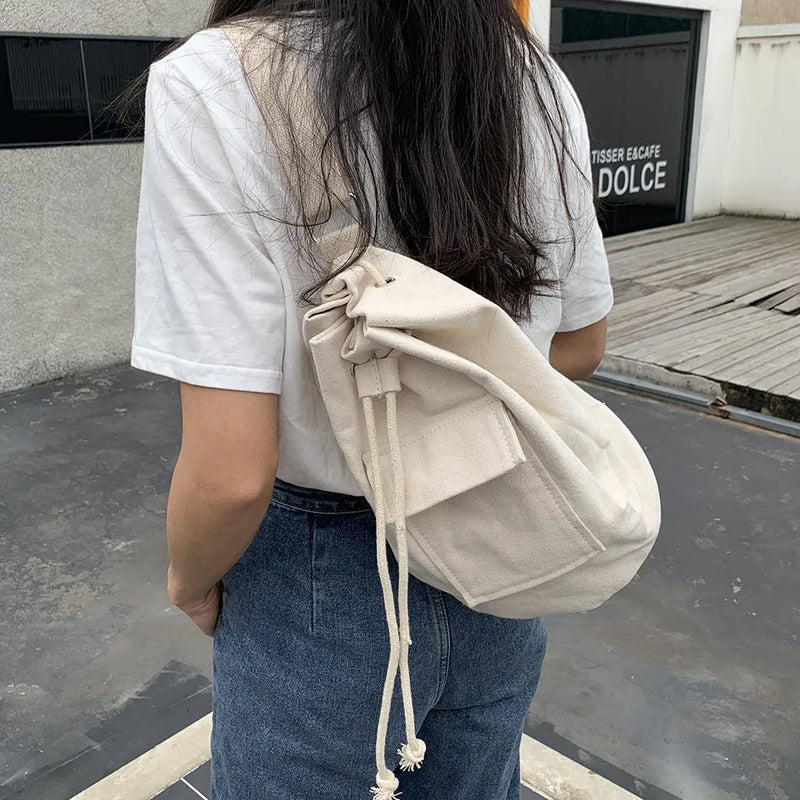 Canvas Bucket Bag for Women Casual Shoulder Bag Student School Bag