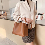 Women Bucket Bag Casual PU Leather Shoulder Bag Solid Totes Bolsa