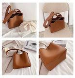 Women Bucket Bag Casual PU Leather Shoulder Bag Solid Totes Bolsa