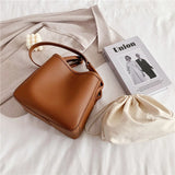Women Bucket Bag Casual PU Leather Shoulder Bag Solid Totes Bolsa
