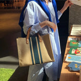 Striped One-Shoulder Bag Large Tote Canvas Handbag