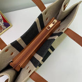 Striped One-Shoulder Handbag Canvas Tote Bucket Bag