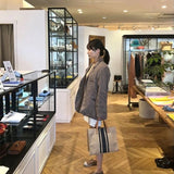 Striped One-Shoulder Handbag Canvas Tote Bucket Bag